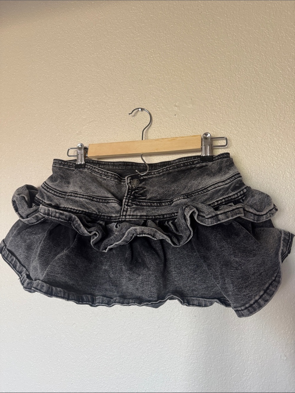 SHEIN Black Washed Denim Ruffle Mini Skirt